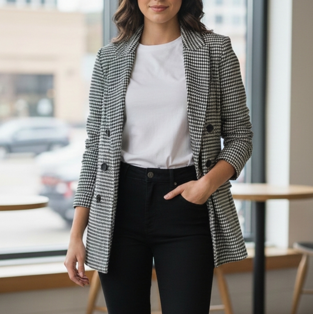 Black and White Houndstooth Blazer